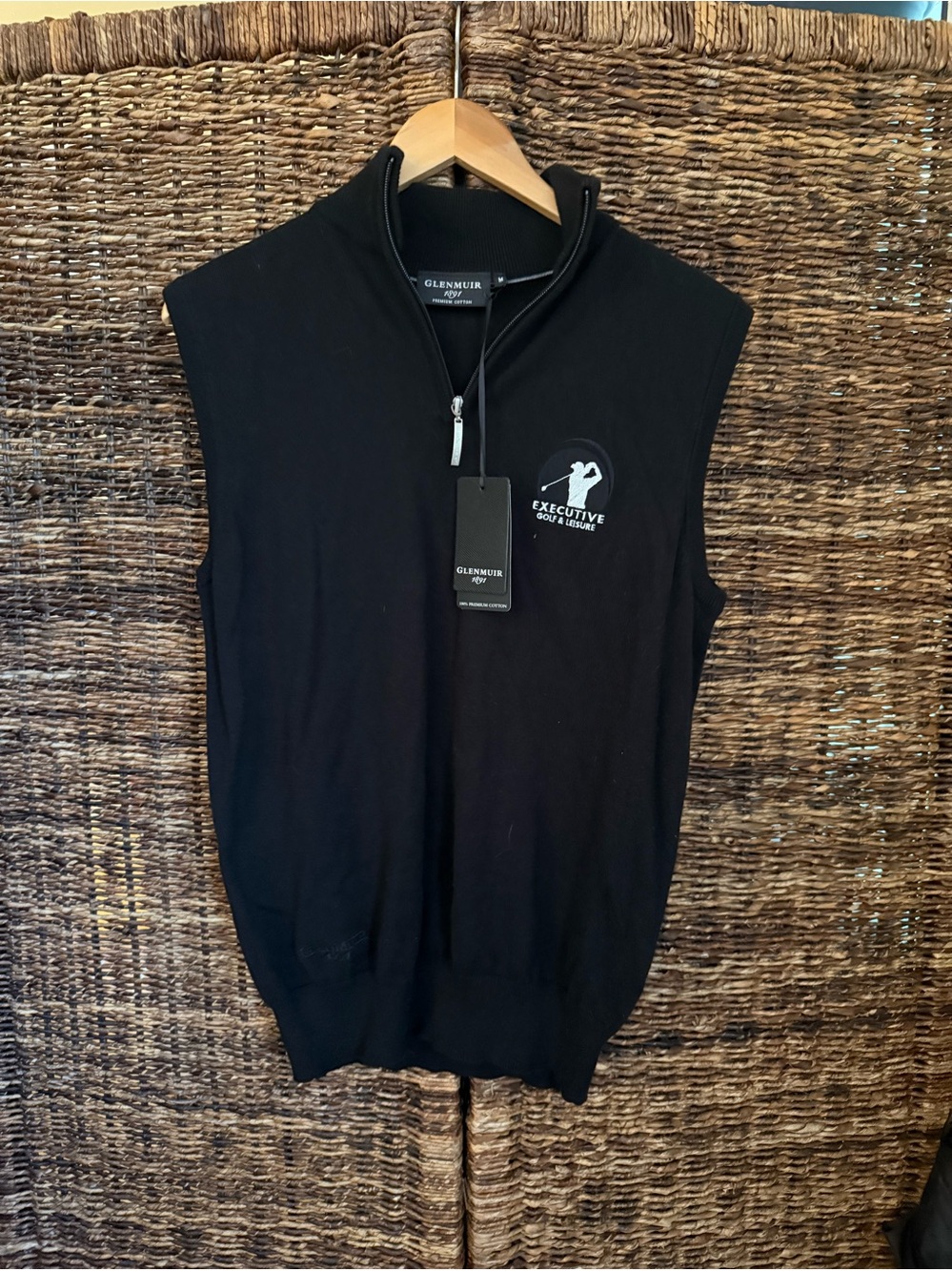 Glen Muir 1891 Sweater Vest Men's Size M Black Quarter Zip 100% Cotton
